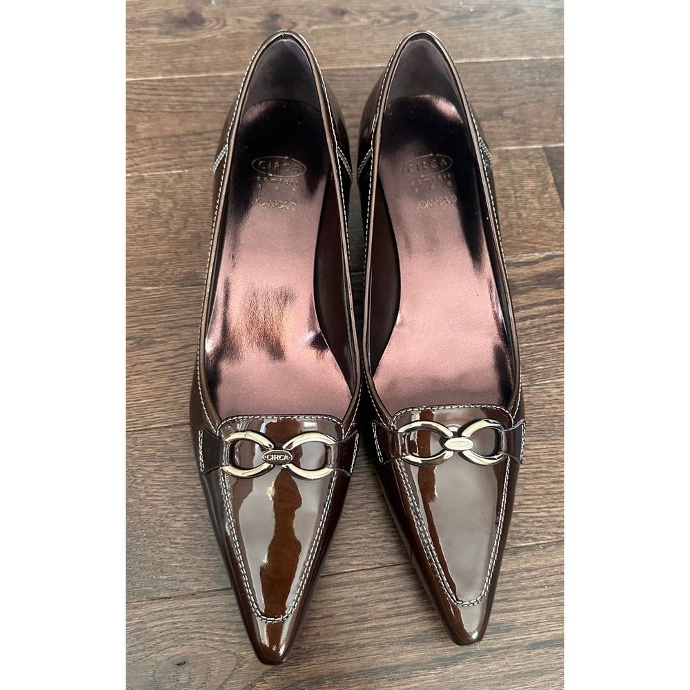 Circa Joan & David Grace Brown Patent Leather Kitten Heels Pointed Toe Pumps